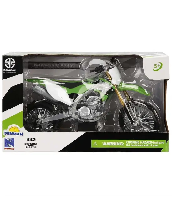 Omarı Yeşil Kawasakı KX450 Model Motosiklet 1:12 Ölçekli