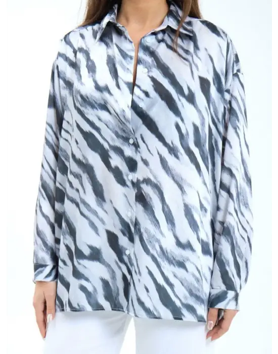 Omarı Kadın Uzun Kollu Çizgili Gömlek