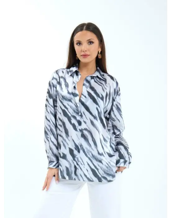 Omarı Kadın Uzun Kollu Çizgili Gömlek