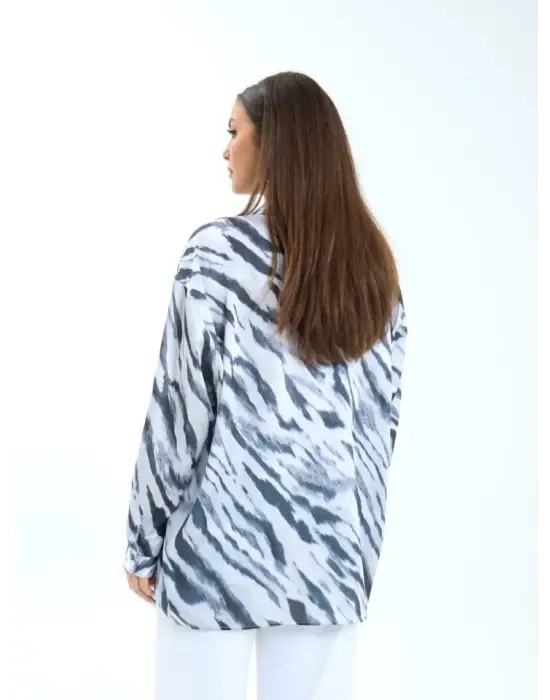 Omarı Kadın Uzun Kollu Çizgili Gömlek