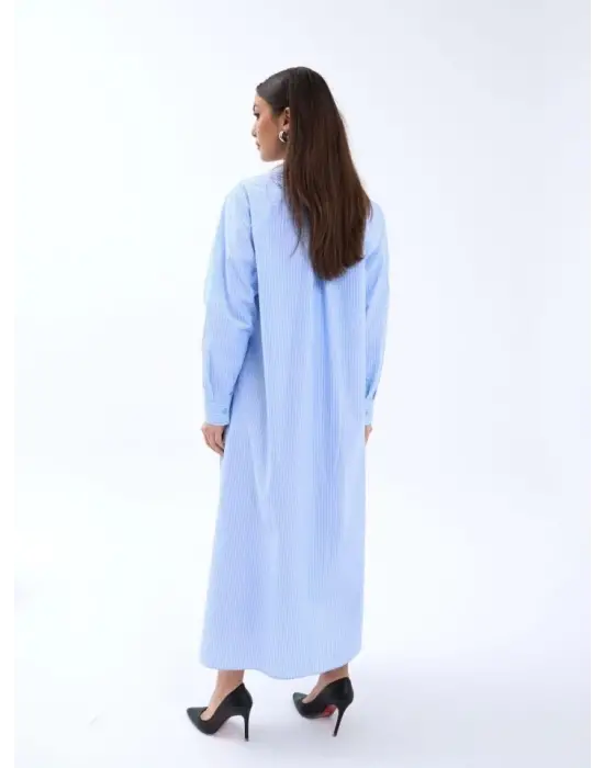 Omarı Çizgili Elbise Kadınların Favorisi Olacak