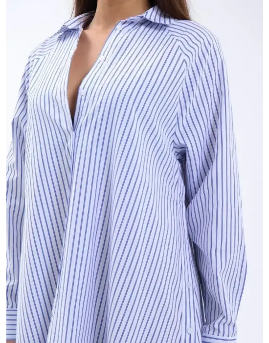 Omarı Klasik Çizgili Elbise