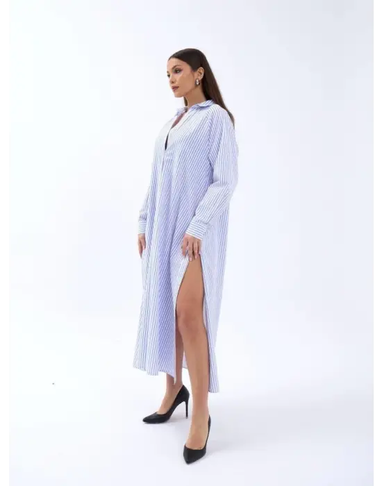 Omarı Klasik Çizgili Elbise