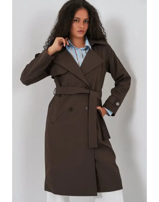 5918 Kruvaze Yaka Trençkot - C. Kahverengi