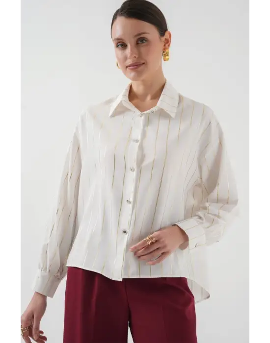 5924 Gold Çizgili Gömlek - C.Beyaz