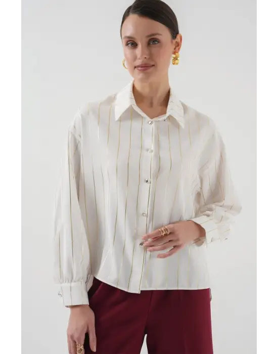 5924 Gold Çizgili Gömlek - C.Beyaz