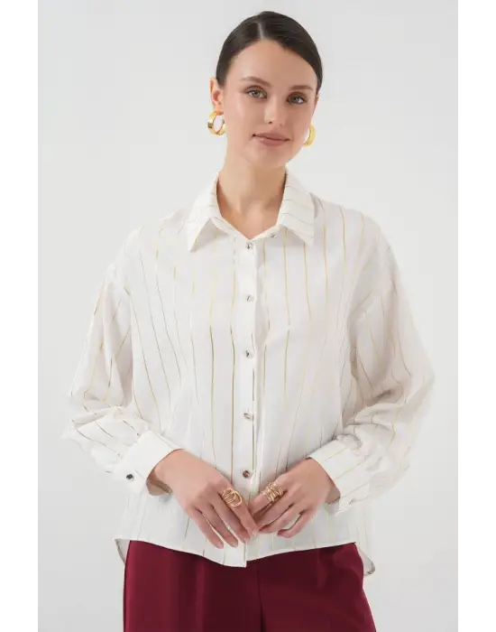 5924 Gold Çizgili Gömlek - C.Beyaz