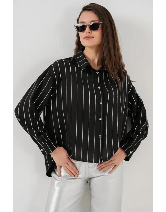 5924 Gümüş Çizgili Gömlek - Siyah