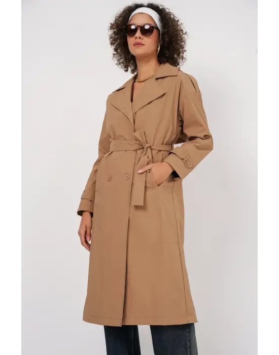 5936 Kruvaze Yaka Trençkot - Bisküvi