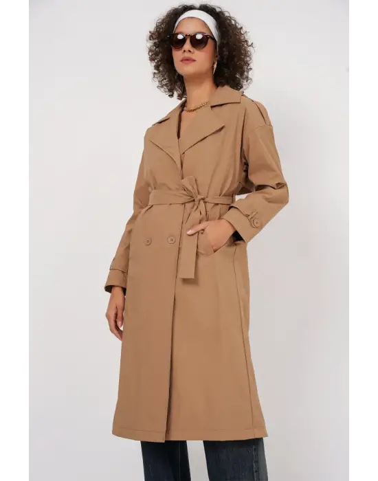 5936 Kruvaze Yaka Trençkot - Bisküvi