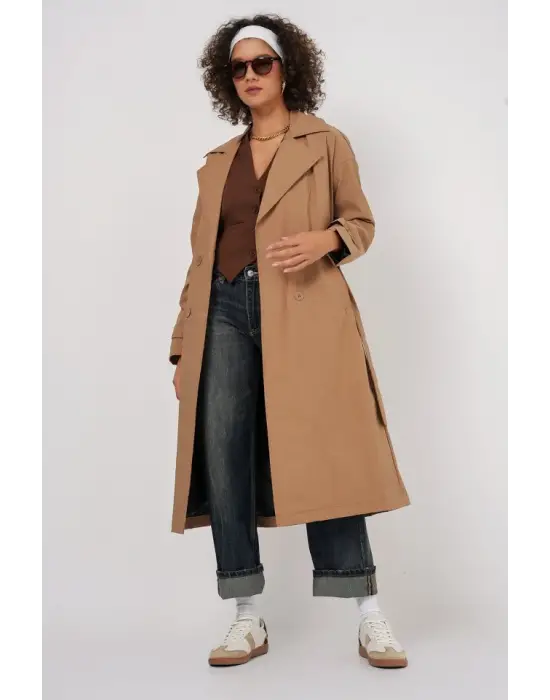 5936 Kruvaze Yaka Trençkot - Bisküvi