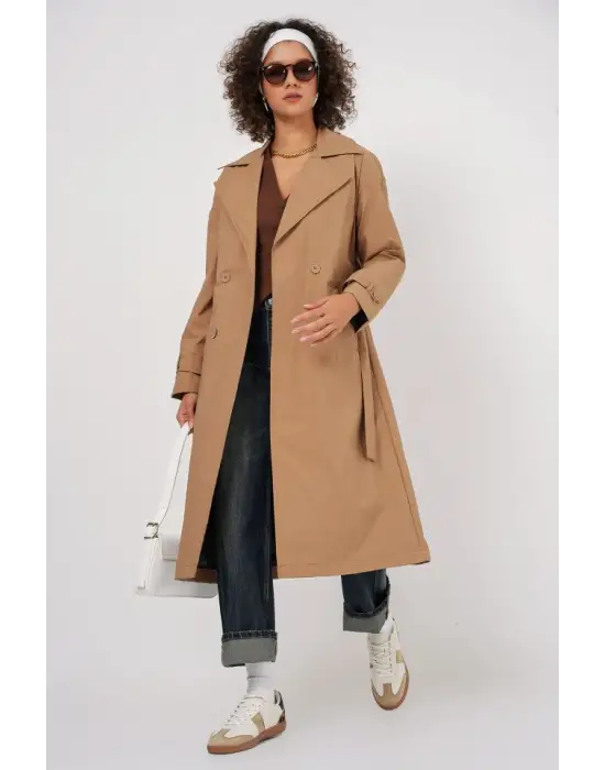 5936 Kruvaze Yaka Trençkot - Bisküvi