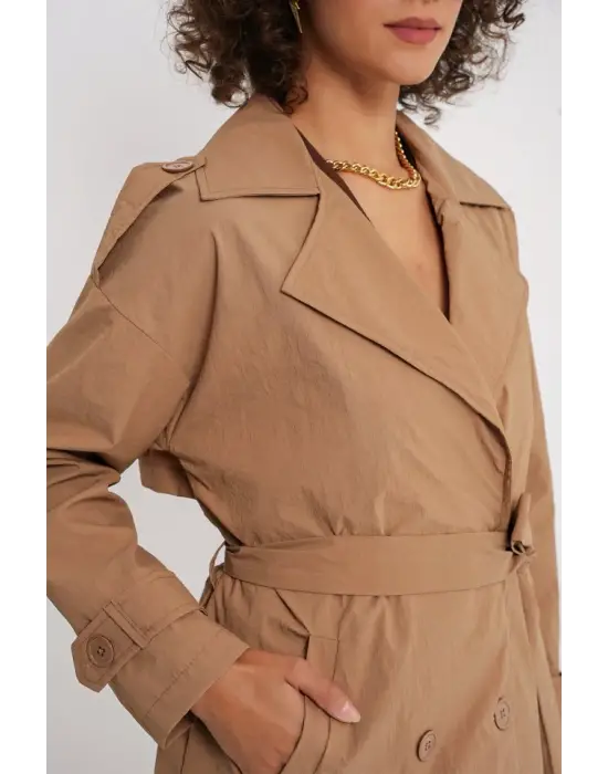 5936 Kruvaze Yaka Trençkot - Bisküvi