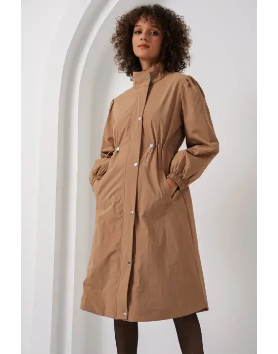 5939 Astarlı Uzun Trençkot - Camel