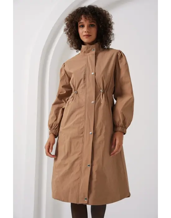 5939 Astarlı Uzun Trençkot - Camel
