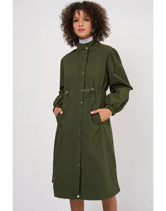 5939 Astarlı Uzun Trençkot - Haki