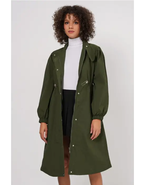 5939 Astarlı Uzun Trençkot - Haki