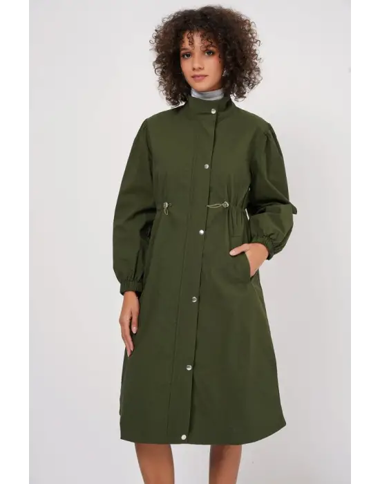 5939 Astarlı Uzun Trençkot - Haki