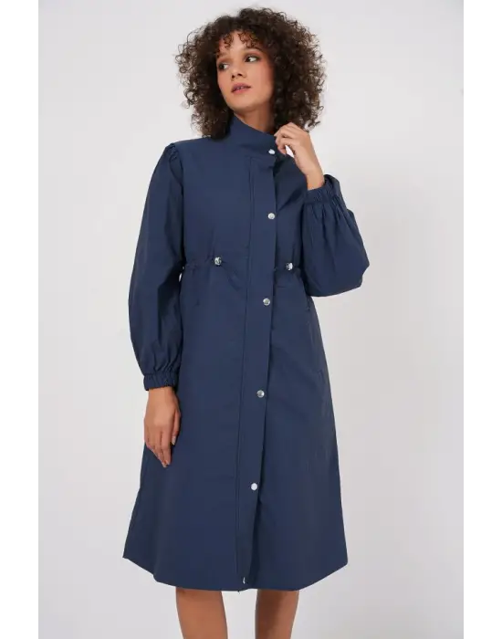 5939 Astarlı Uzun Trençkot - Lacivert