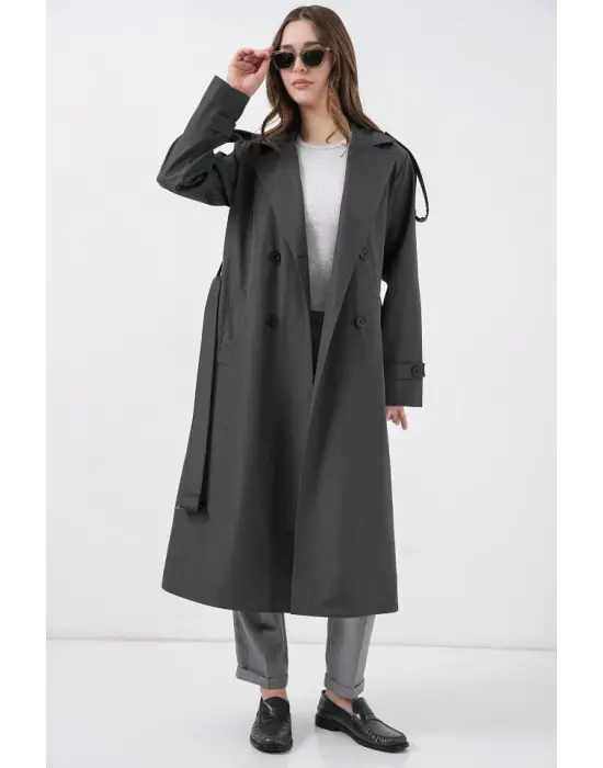 Cool Uzun Trençkot - Antrasit