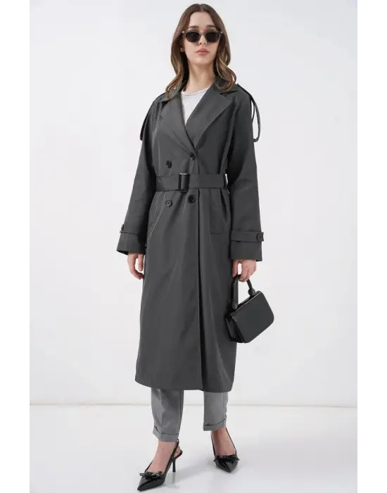 Cool Uzun Trençkot - Antrasit