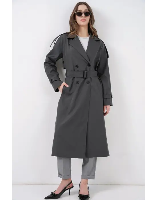Cool Uzun Trençkot - Antrasit
