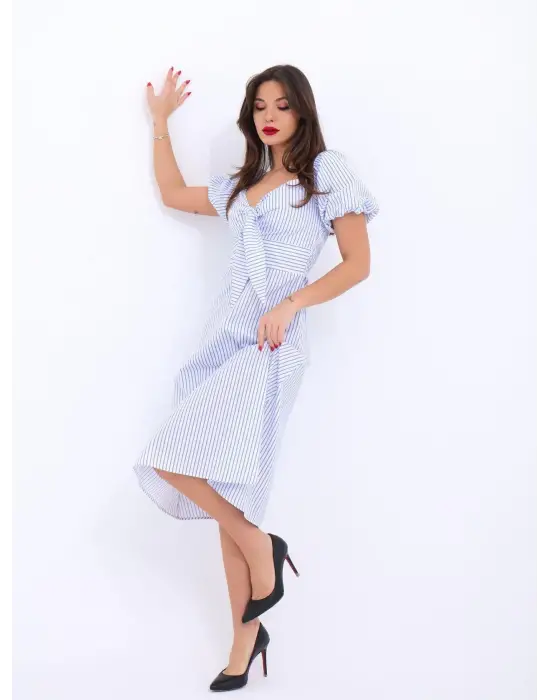 Omarı Çizgili Maxi Elbise Modası