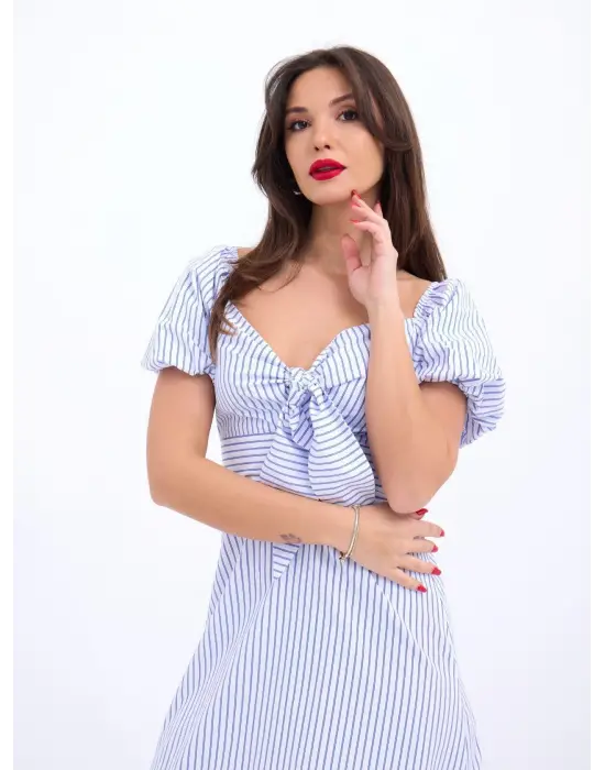 Omarı Çizgili Maxi Elbise Modası