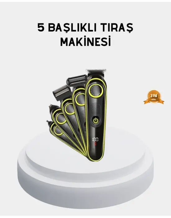 5’i 1 Arada Şarjlı Tıraş Makinesi – Paslanmaz Çelik Başlıklı, Yüz Ve Vücut Bakım Cihazı
