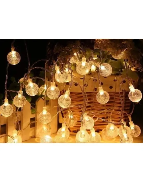 5m 28 Led Kristal Top Gün Işığı Şeffaf Kablo Fişli Eklemeli