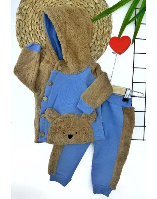 Modern Kapşonlu Ceket ve Pantolon Erkek Bebek Takımı