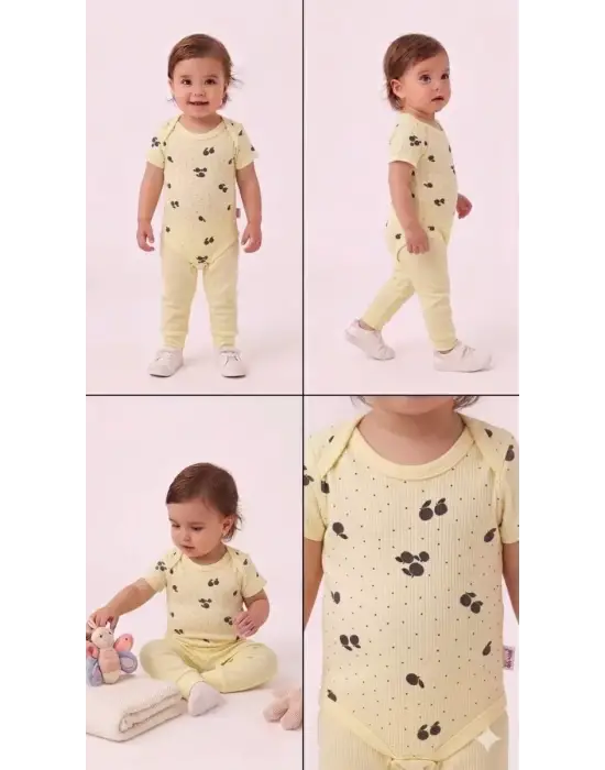 6/18 Ay Baskılı Zıbınlı Penye Bebek Takımı