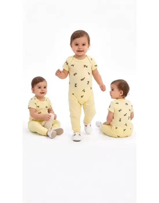 6/18 Ay Baskılı Zıbınlı Penye Bebek Takımı