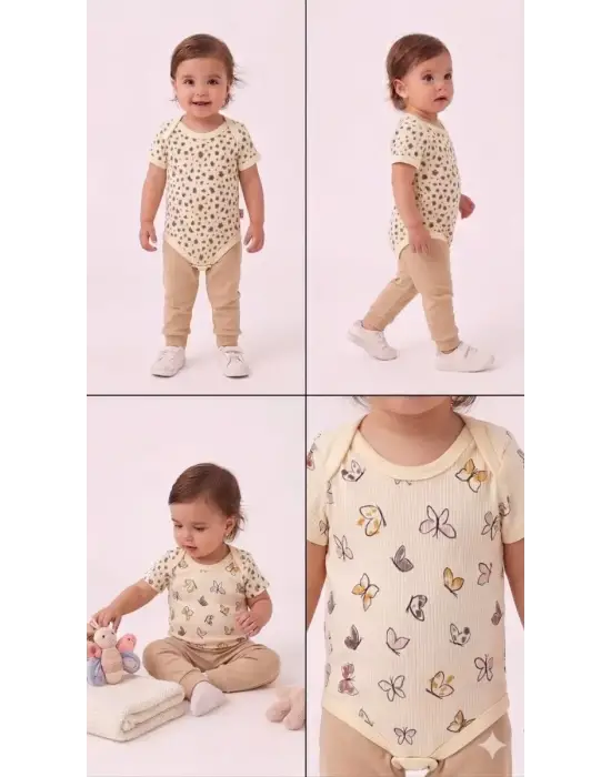6/18 Ay Baskılı Zıbınlı Penye Bebek Takımı