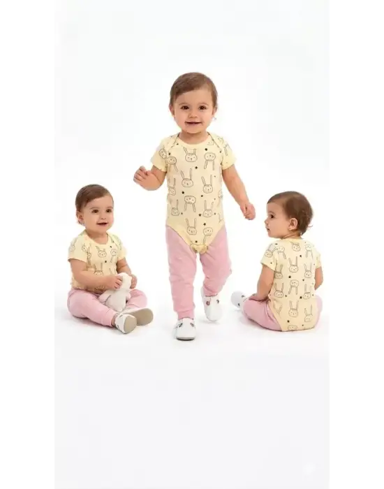 6/18 Ay Baskılı Zıbınlı Penye Bebek Takımı