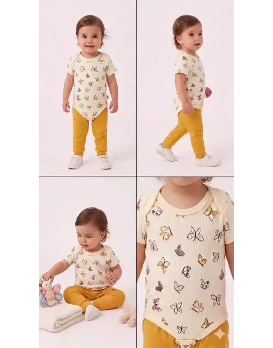 6/18 Ay Baskılı Zıbınlı Penye Bebek Takımı