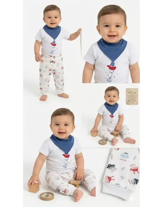 6/18 Ay Fularlı Çıtçıtlı Bady Bebek Takımı