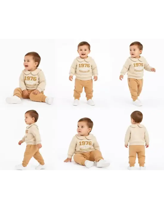 6/24 Ay Bebe Yakalı Penye Bebek Takımı