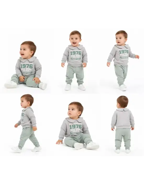 6/24 Ay Bebe Yakalı Penye Bebek Takımı