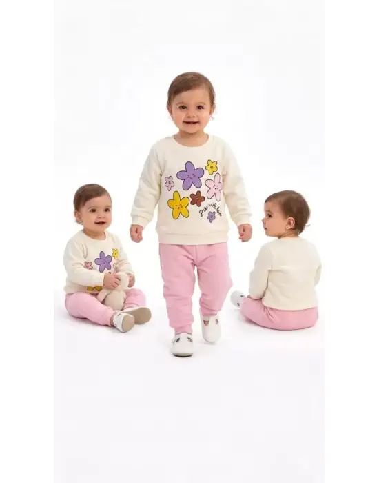 6/24 Ay Çiçek Baskılı Basic Bebek Takımı