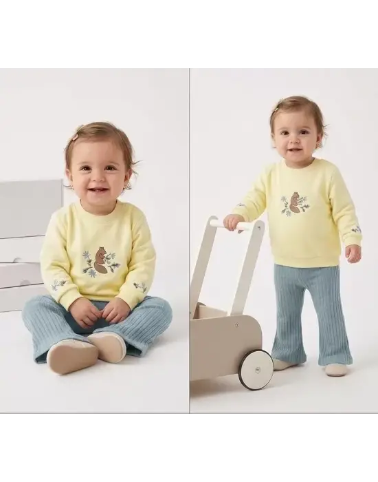 6/24 Ay İspanyol Paça Baskılı Penye Bebek Takımı