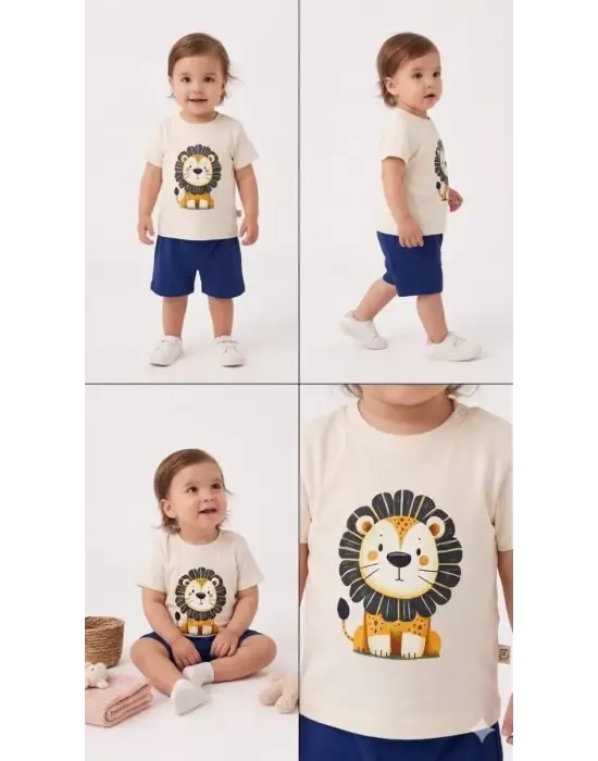 6/24 Ay Keten Şortlu Basic Bebek Takımı