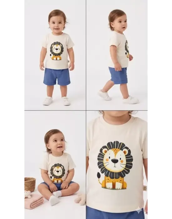 6/24 Ay Keten Şortlu Basic Bebek Takımı