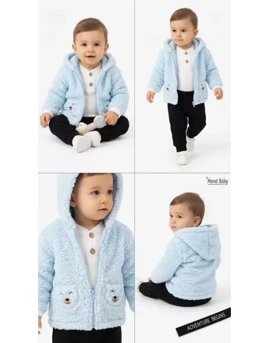 6/24 Ay Kuzu Ceketli 3 Parça Bebek Takımı