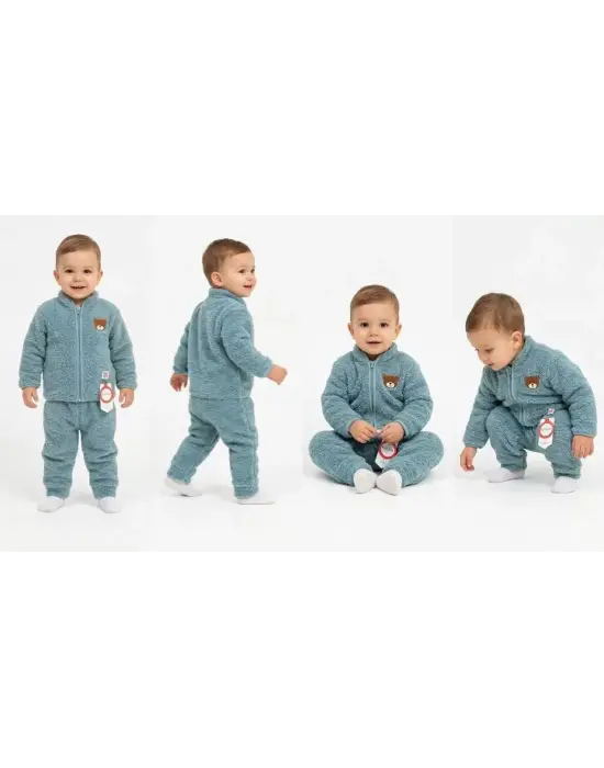 6/24 Ay Peluş Kumaş Fermuarlı Bebek Takımı
