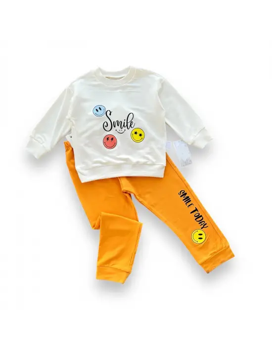 Omarı Sevimli Emoji Desenli Erkek Bebek Takımı - Turuncu