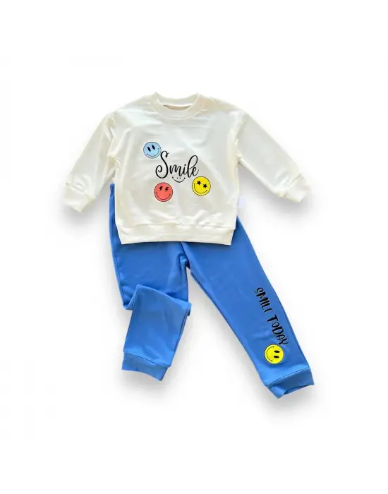 Modern Emoji Baskılı Pamuk Penye Erkek Bebek Takımı