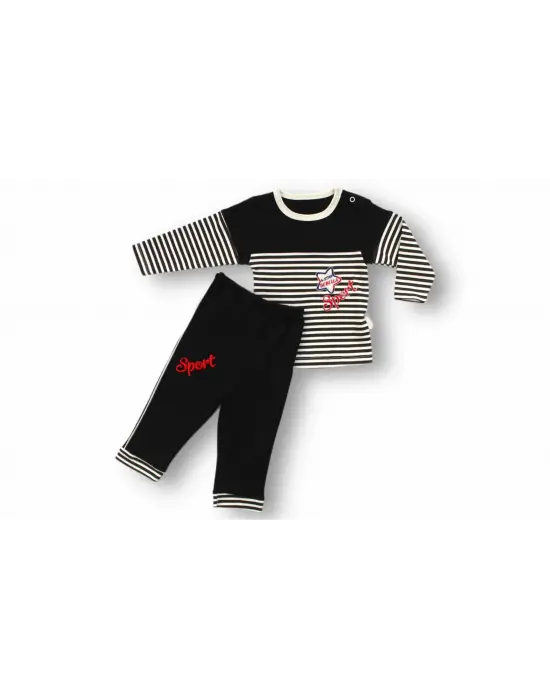 Spor Baskılı Çizgili Sweatli 2li Bebek Takımı