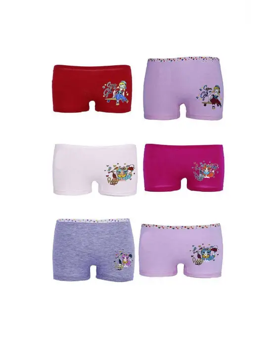 Omarı Renkli Desenli Kız Çocuk Boxer İç Çamaşırı Seti