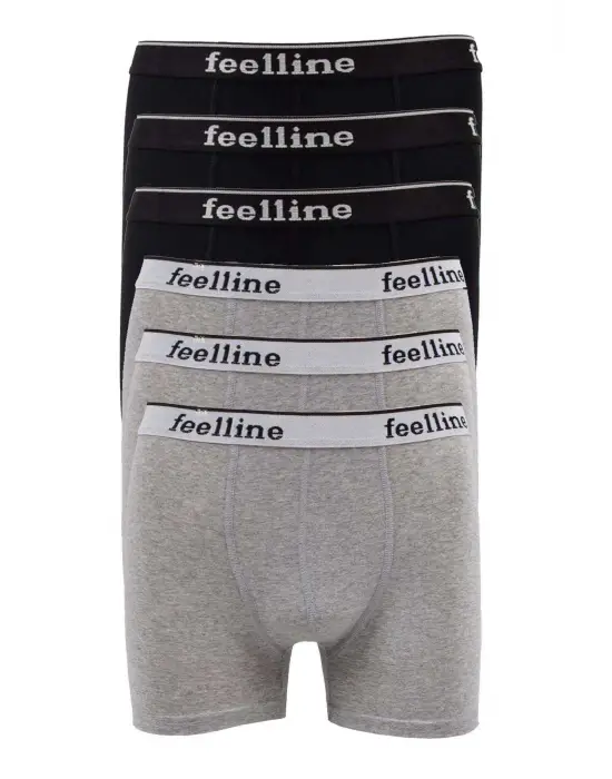 Omarı Siyah ve Gri Pamuklu Doğal Likralı Erkek Boxer Seti